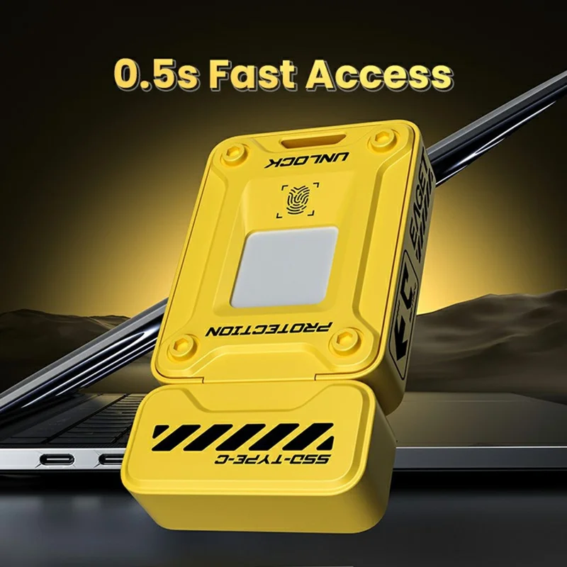 EAGET FU80 128GB Type-C Flash Drive Zinc Alloy Fingerprint Encryption 256-bit AES Portable U Disk - Yellow
