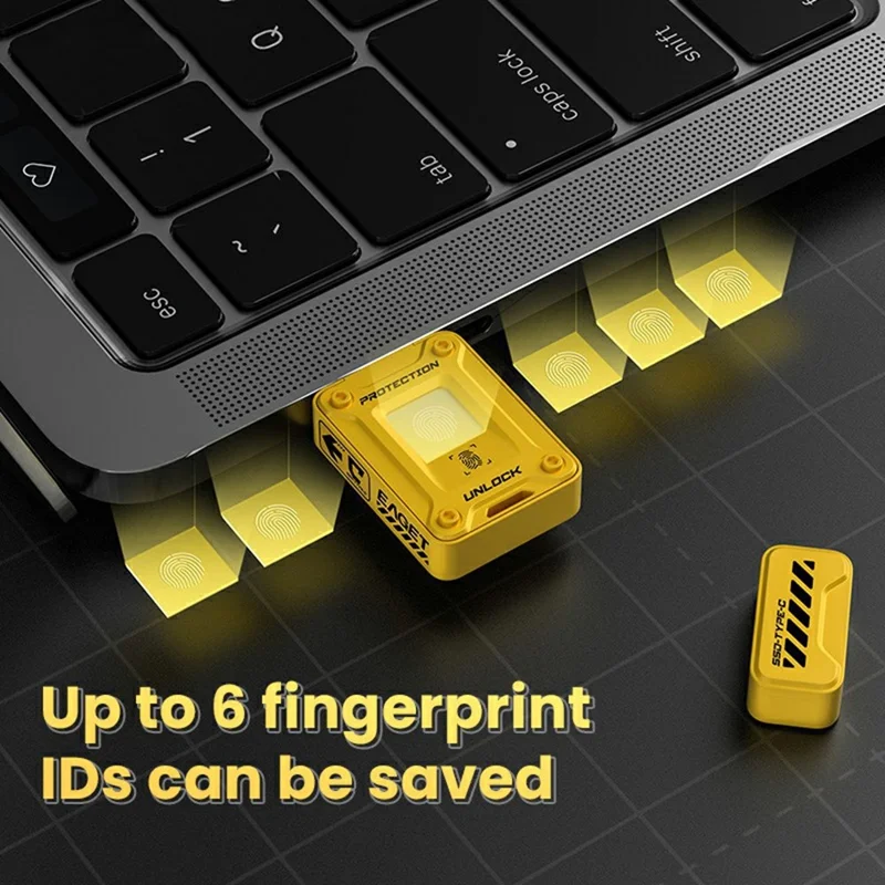 EAGET FU80 128GB Type-C Flash Drive Zinc Alloy Fingerprint Encryption 256-bit AES Portable U Disk - Yellow