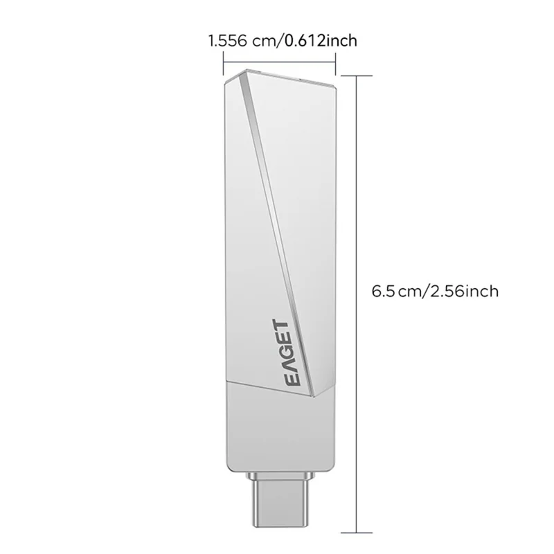 EAGET SU60 512GB USB3.2 + Type-C Dual-Schnittstellen-USB-Stick aus Zinklegierung mit 360-Grad-Drehung