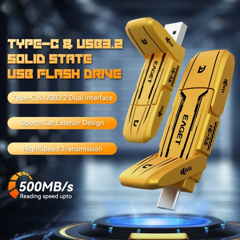EAGET SU96 128 GB USB-minne USB3.2 + Type-C Dubbelgränssnitt Zinklegering Solid State USB-minne - Gul