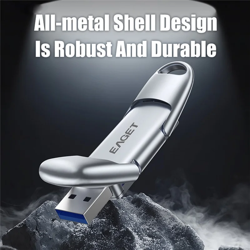 EAGET SU100 1TB USB3.2 Gen2 Type-A + Type-C Dual-Interface-USB-Stick aus Zinklegierung mit Solid-State-Technologie – Silber