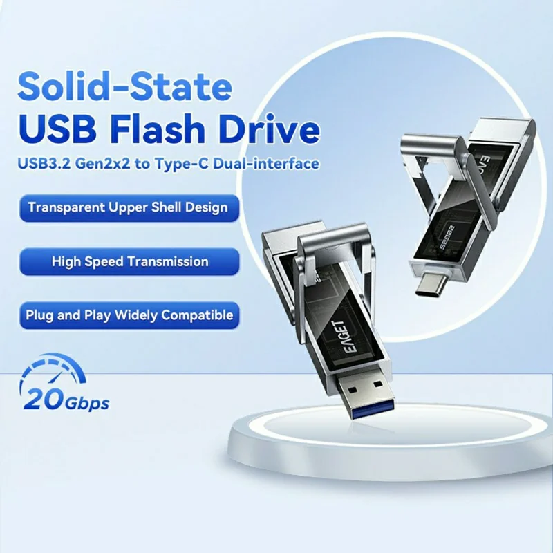 EAGET SU220 512GB محرك أقراص فلاشية حالة صلبة 20 جيجابت في الثانية USB3.2 Gen2x2 منفذ مزدوج من نوع-C