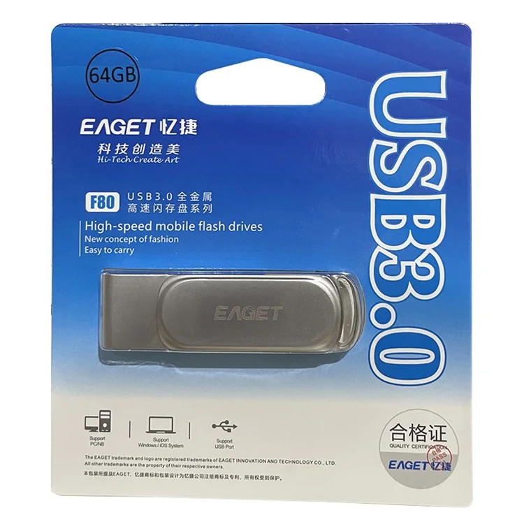 EAGET F80 USB3.0 Flash Drive 360 Degrees Rotatable High Speed Pen Drive Mini Memory Stick U Disk 64GB