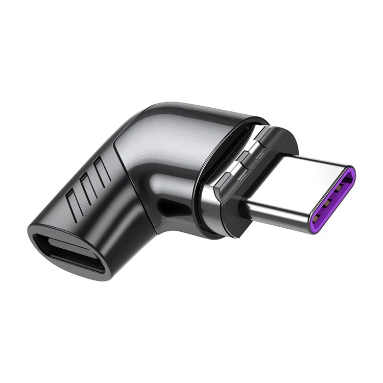 5A 100W PD Side Magnetic Suction Adapter Type-C Elbow Fast Charging Converter Plug for MacBook - Black