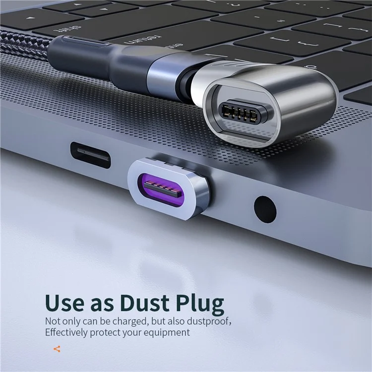 5A 100W PD Side Magnetic Suction Adapter Type-C Elbow Fast Charging Converter Plug for MacBook - Black