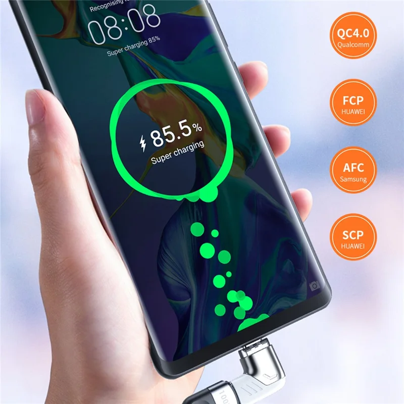 5A 100W PD Side Magnetic Suction Adapter Type-C Elbow Fast Charging Converter Plug for MacBook - Silver