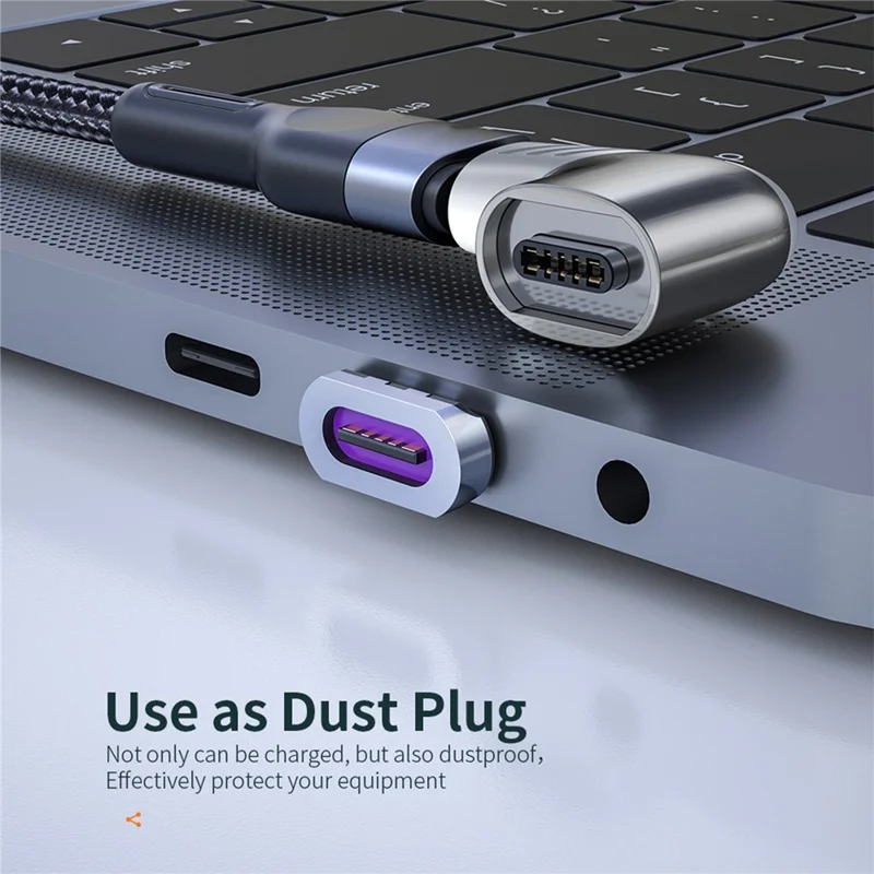 5A 100W PD Side Magnetic Suction Adapter Type-C Elbow Fast Charging Converter Plug for MacBook - Silver
