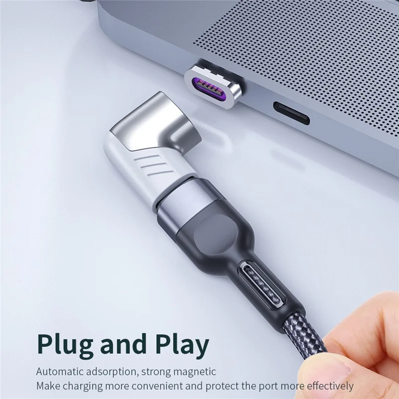 5A 100W PD Side Magnetic Suction Adapter Type-C Elbow Fast Charging Converter Plug for MacBook - Silver