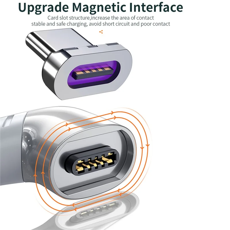 5A 100W PD Side Magnetic Suction Adapter Type-C Elbow Fast Charging Converter Plug for MacBook - Silver