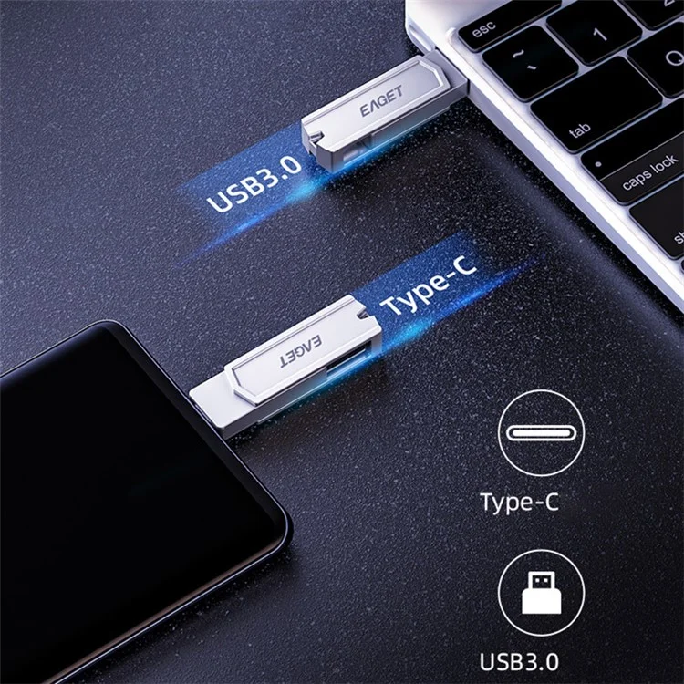 EAGET CF22 32GB 360 Grados Giratorio Unidad de Memoria Stick 2 en 1 Type C + USB 3.0 Unidad Flash para Teléfono Tipo-C Tablet Laptop