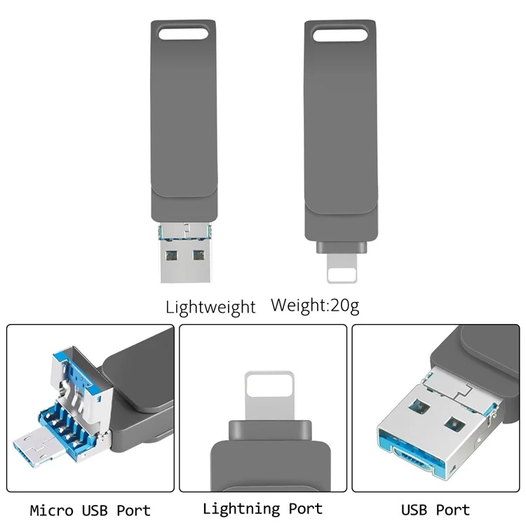 RICHWELL R-PK004 512GB Großer Kapazitäts-Flashlaufwerk 3 in 1 Lightning/Micro USB/USB 3.0 Memory Stick OTG U Disk - Silber