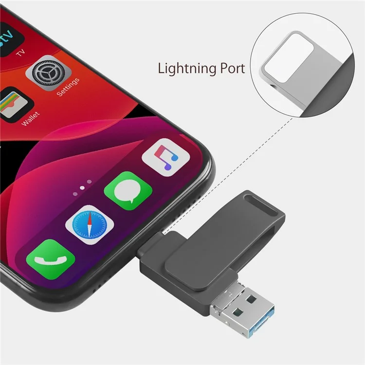 RICHWELL R-PK004 256 GB Externer Speicher OTG U Disk Memory Stick 3 in 1 Lightning/Micro USB/USB 3.0 Flash Drive - Silber