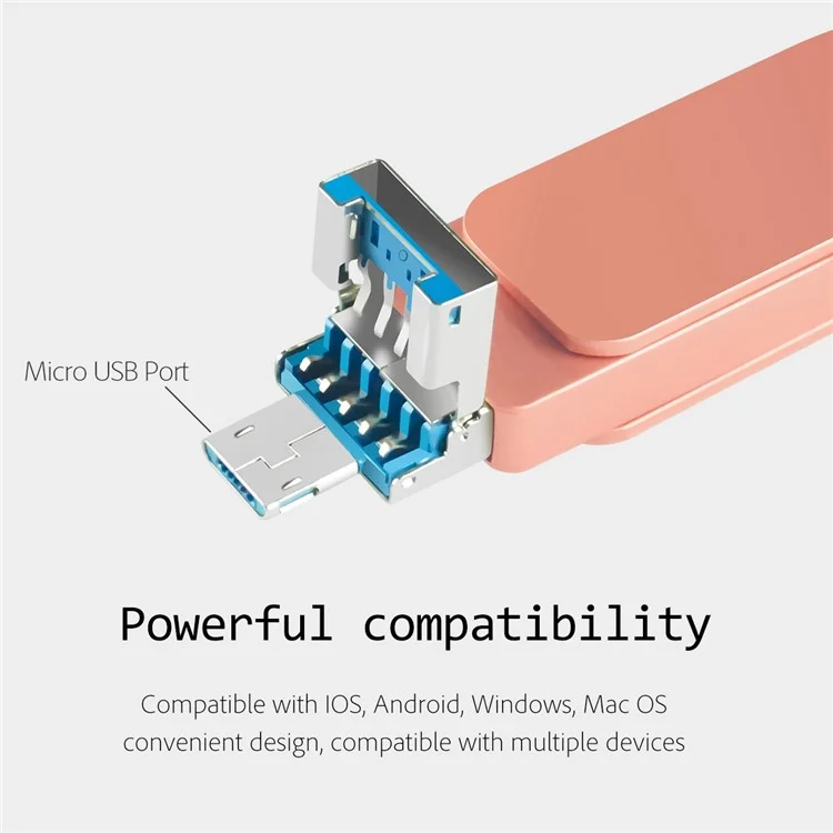 RICHWELL R-PK004 16GB OTG U Disk Memory Stick Lightning/Micro USB/USB 3.0 3 in 1 Rotary Flash Drive - Pink