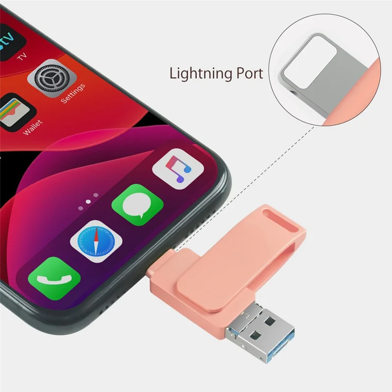 RICHWELL R-PK004 16GB OTG U Disk Memory Stick Lightning/Micro USB/USB 3.0 3 in 1 Rotary Flash Drive - Pink