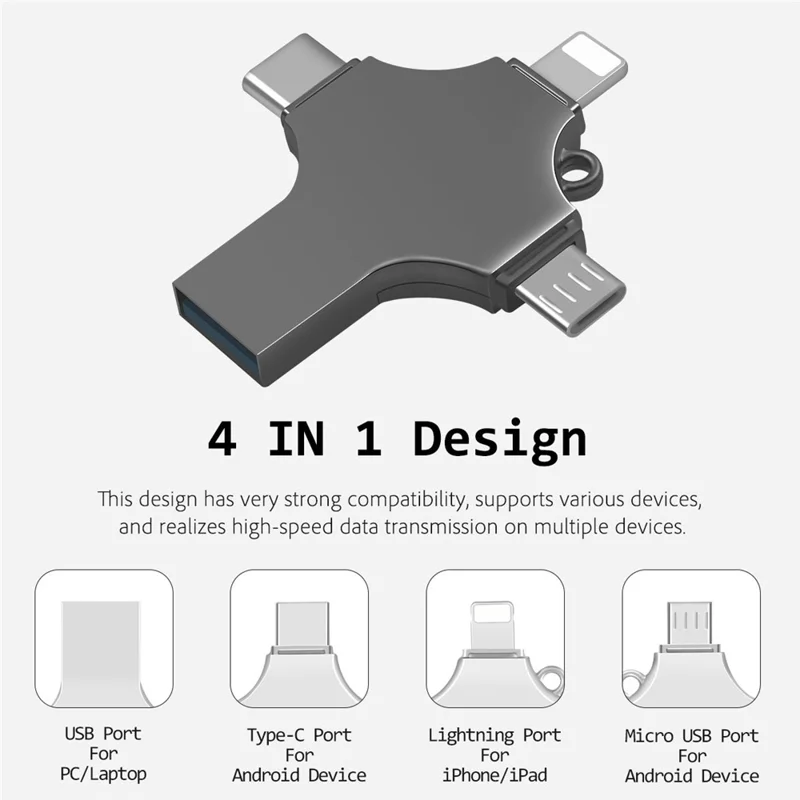 RICHWELL R-SZPM 512G Large Capacity USB 3.0 Flash Drive Type C/Lightning/Micro USB Adapter - Black