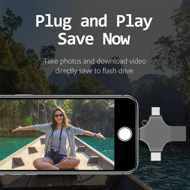 RICHWELL R-SZPM 512G Large Capacity USB 3.0 Flash Drive Type C/Lightning/Micro USB Adapter - Black