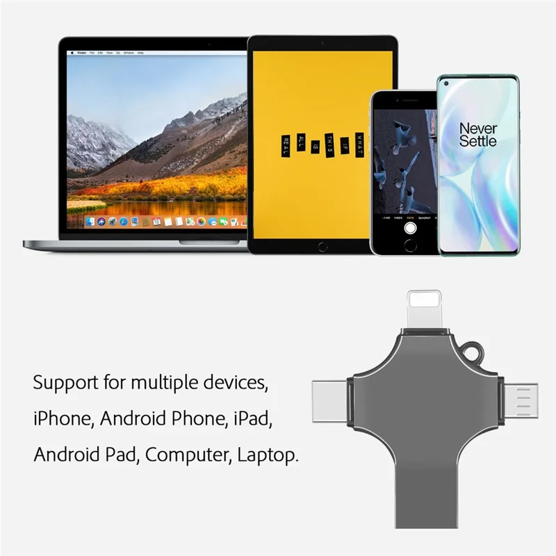 RICHWELL R-SZPM 512G Large Capacity USB 3.0 Flash Drive Type C/Lightning/Micro USB Adapter - Black