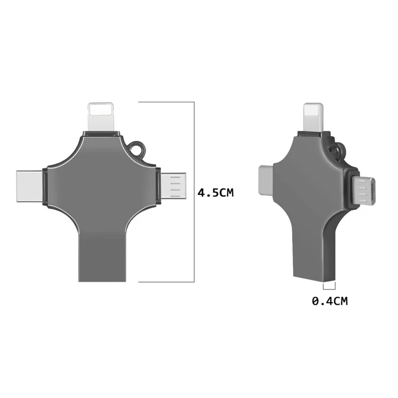 RICHWELL R-SZPM 32G 4-in-1 USB 3.0 Flash Drive Type C/Lightning/Micro USB for Phone and Computer, External Photo Storage Memory Stick High-Speed Backup - Black
