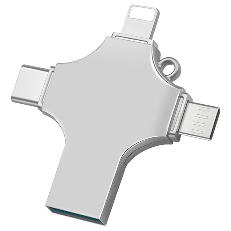 RICHWELL R-SZPM 16G Computer Adapter 4-in-1 USB 3.0 Flash Drive Type C/Lightning/Micro USB Convertor External Storage Thumb Drive for Phones and Computers - Silver