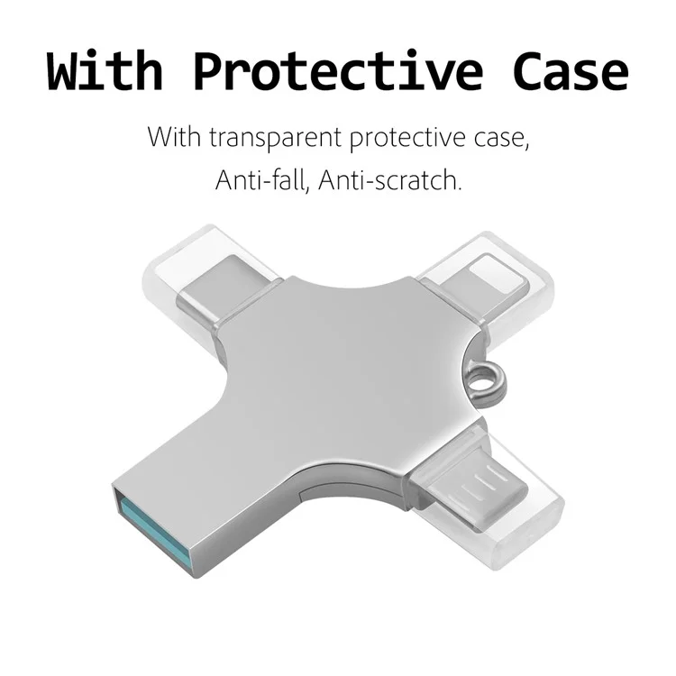 RICHWELL R-SZPM 16G Computer Adapter 4-in-1 USB 3.0 Flash Drive Type C/Lightning/Micro USB Convertor External Storage Thumb Drive for Phones and Computers - Silver