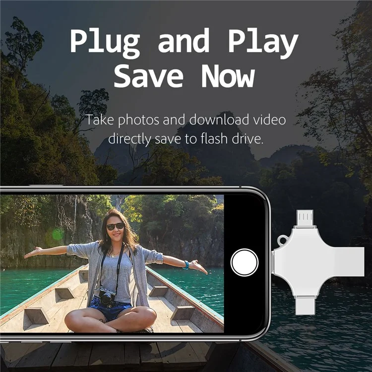 RICHWELL R-SZPM 16G Computer Adapter 4-in-1 USB 3.0 Flash Drive Type C/Lightning/Micro USB Convertor External Storage Thumb Drive for Phones and Computers - Silver