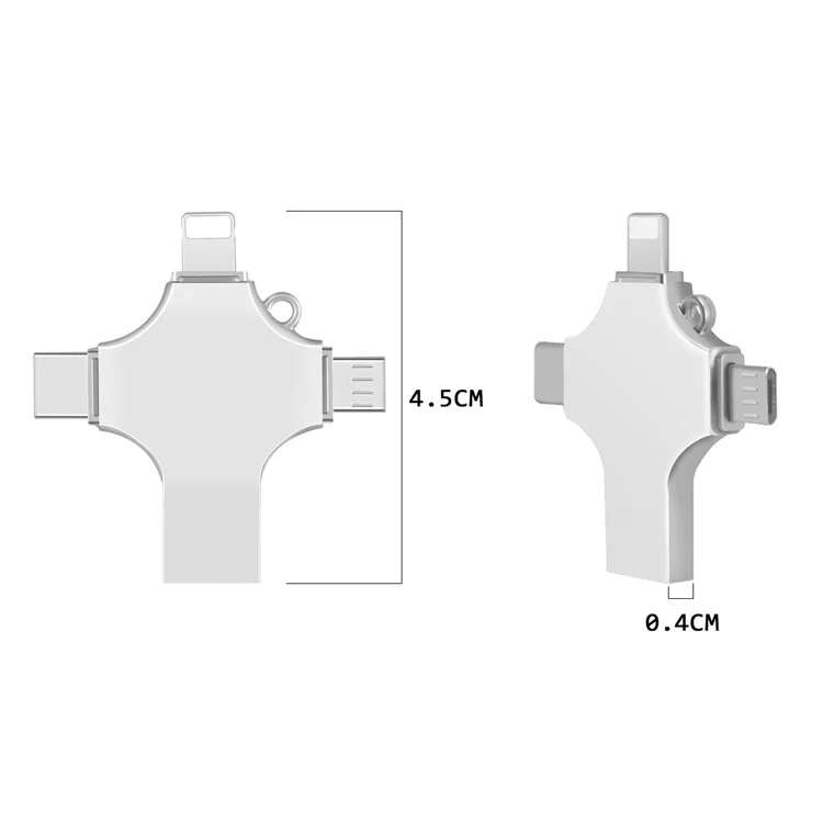 RICHWELL R-SZPM 16G Computer Adapter 4-in-1 USB 3.0 Flash Drive Type C/Lightning/Micro USB Convertor External Storage Thumb Drive for Phones and Computers - Silver