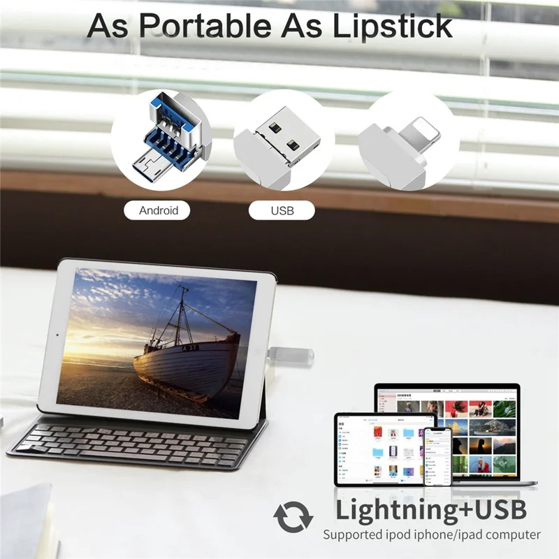 RICHWELL 128GB Thumb Drive for iPhone Android 3 in 1 Memory Stick USB 3.0 Flash Drive - Silver