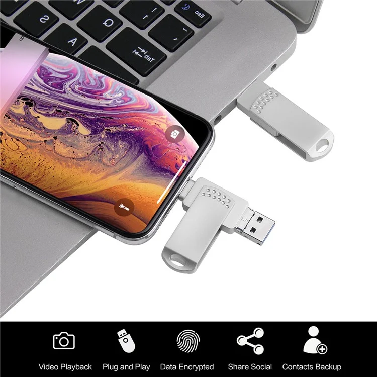 RICHWELL 8GB Stick de mémoire haute vitesse 3 en 1 Lecteur Flash USB 3.0 pour iPhone Android - Argent