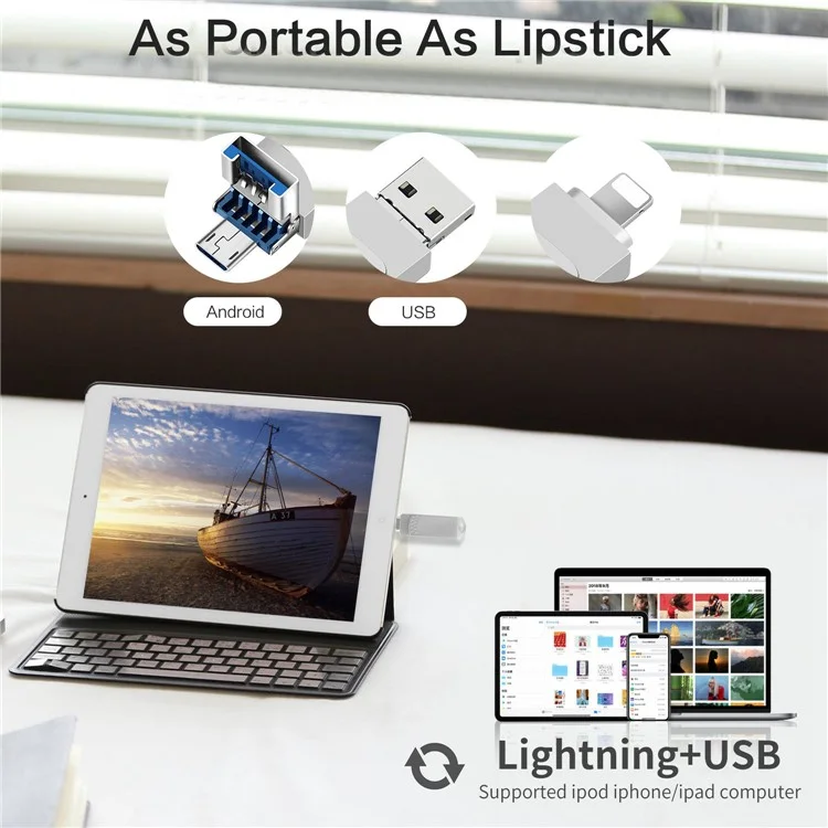RICHWELL 8GB Stick de mémoire haute vitesse 3 en 1 Lecteur Flash USB 3.0 pour iPhone Android - Argent