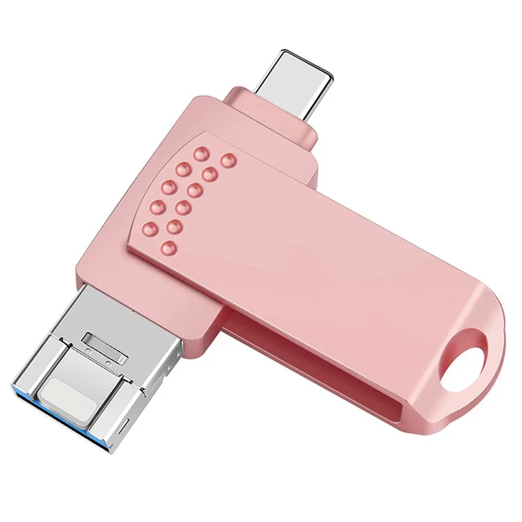 RICHWELL 512GB Large Capacity Thumb Drive Swivel Memory Stick Type C/Lightning/USB 3 in 1 USB 3.0 Flash Drive - Pink