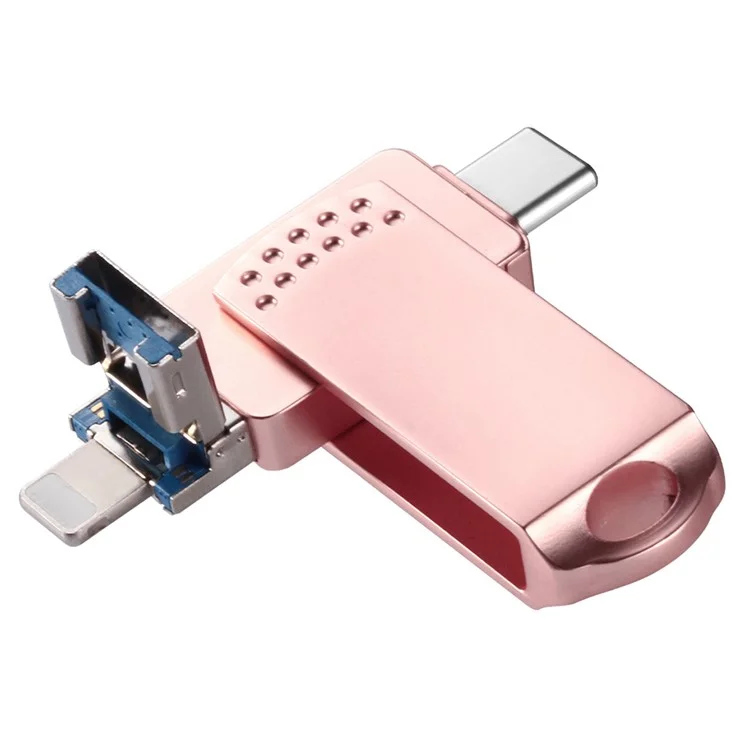 RICHWELL 512GB Large Capacity Thumb Drive Swivel Memory Stick Type C/Lightning/USB 3 in 1 USB 3.0 Flash Drive - Pink