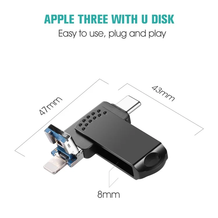 RICHWELL 512GB Large Capacity Thumb Drive Swivel Memory Stick Type C/Lightning/USB 3 in 1 USB 3.0 Flash Drive - Pink