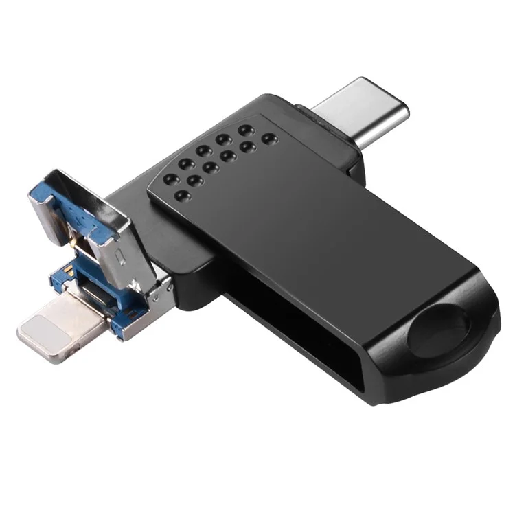 RICHWELL 128GB Typ-C / iP / USB 3-in-1 Drehbarer Speicherstick USB 3.0 Flashdrive - Schwarz