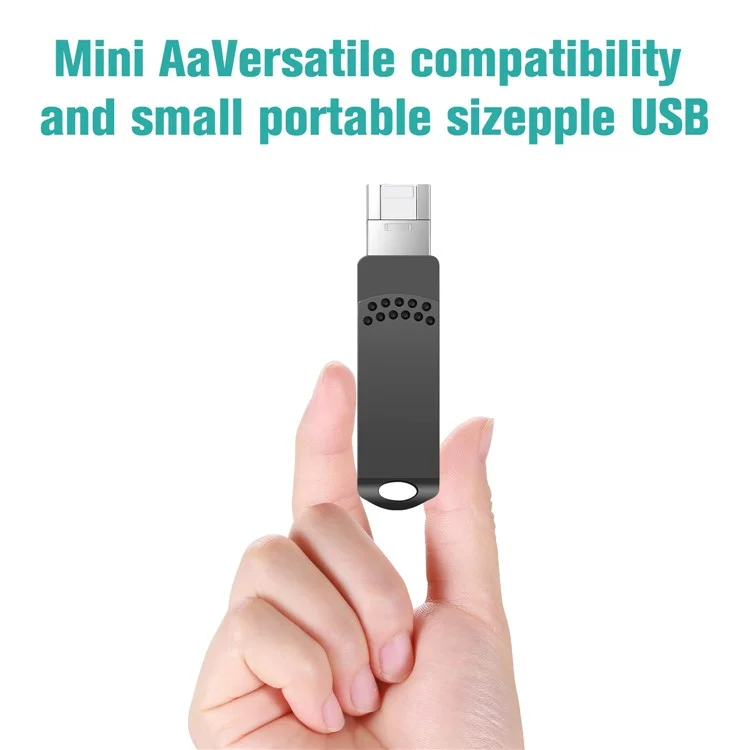 RICHWELL 128GB Typ-C / iP / USB 3-in-1 Drehbarer Speicherstick USB 3.0 Flashdrive - Schwarz