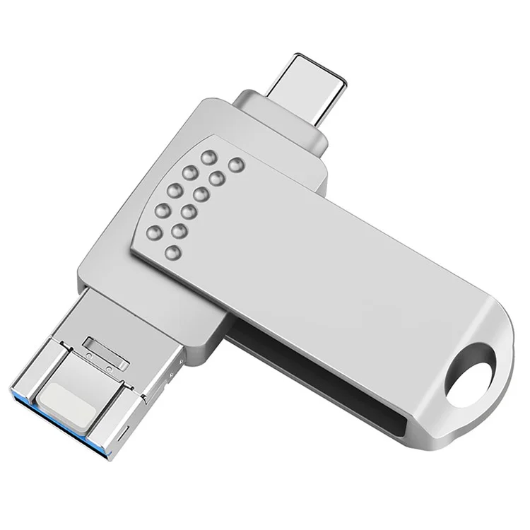 RICHWELL 128GB Type-C/iP/USB 3 in 1 Thumb Drive Swivel Memory Stick USB 3.0 Flash Drive - Silver
