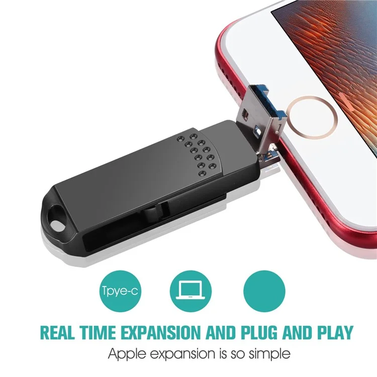 RICHWELL 16GB 3 en 1 Unidad de Almacenamiento Externa Tipo C/Lightning/USB Rotatorio Memory Stick USB 3.0 Unidad Flash - Rosa