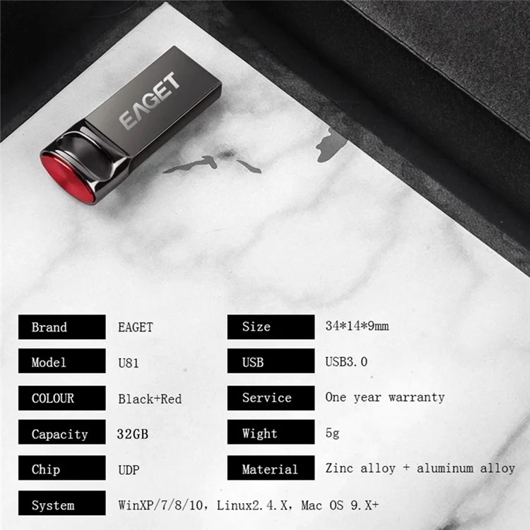 EAGET U81 32G USB Flash Drive Fast Data Transmission Easy Carrying USB 3.0 Drive Memory Storage Stick