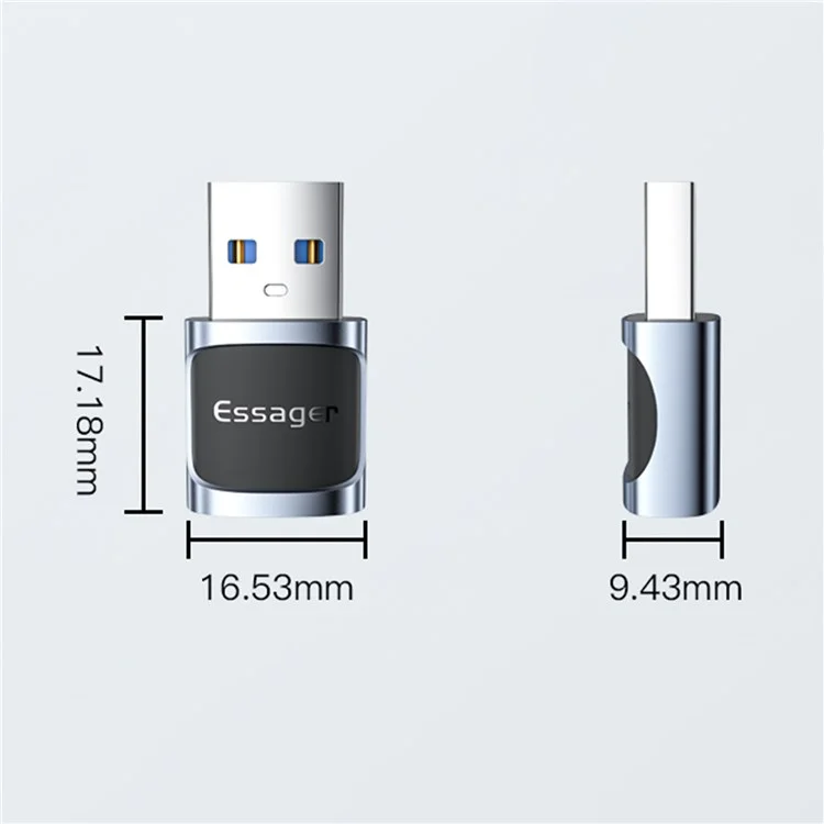 ESSAGER Type-C Female to USB Male 5Gbps USB3.0 Data Transfer Charging Connector OTG Adapter - Blue