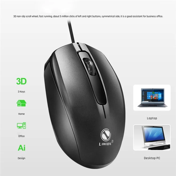 LIMEIDE 303 3D Non-Slip Roller Optical Mouse USB Kabelgebundene Computer Laptop Arbeits- und Gaming-Maus