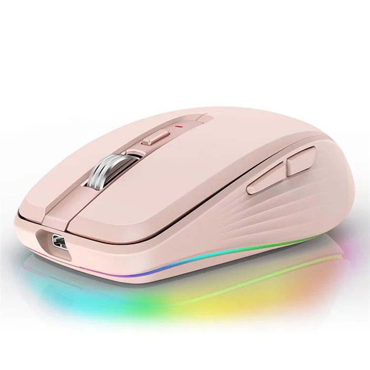 FMOUSE M303 Modo Dual de Mouse Bluetooth Inalámbrico (Bluetooth 5.1 + USB) 2.4GHz Bluetooth Mouse Inalámbrico Ratón de Juegos Silencioso Recargable Con Luces RGB - Rosa