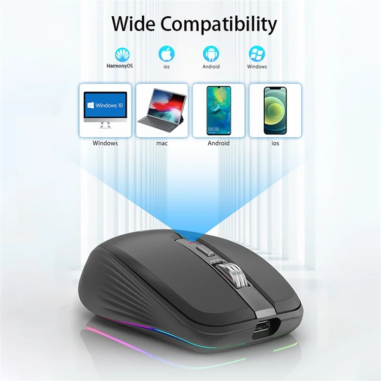 FMOUSE M303 Modo Dual de Mouse Bluetooth Inalámbrico (Bluetooth 5.1 + USB) 2.4GHz Bluetooth Mouse Inalámbrico Ratón de Juegos Silencioso Recargable Con Luces RGB - Rosa