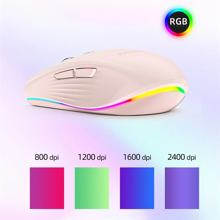 FMOUSE M303 Modo Dual de Mouse Bluetooth Inalámbrico (Bluetooth 5.1 + USB) 2.4GHz Bluetooth Mouse Inalámbrico Ratón de Juegos Silencioso Recargable Con Luces RGB - Rosa