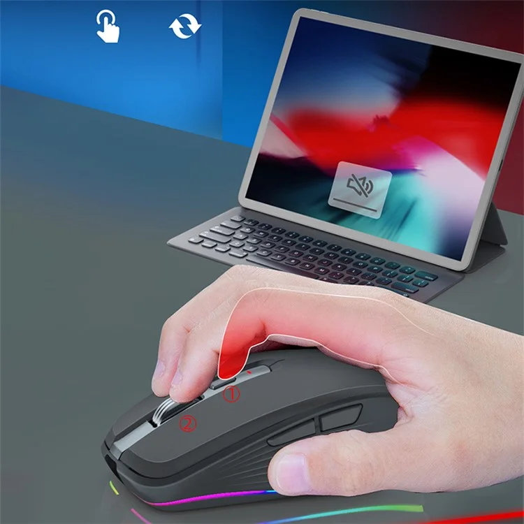 FMOUSE M303 Modo Dual de Mouse Bluetooth Inalámbrico (Bluetooth 5.1 + USB) 2.4GHz Bluetooth Mouse Inalámbrico Ratón de Juegos Silencioso Recargable Con Luces RGB - Rosa