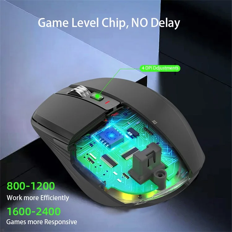 FMOUSE M303 Modo Dual de Mouse Bluetooth Inalámbrico (Bluetooth 5.1 + USB) 2.4GHz Bluetooth Mouse Inalámbrico Ratón de Juegos Silencioso Recargable Con Luces RGB - Rosa