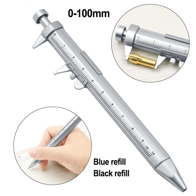 Multi-function Caliper Ball Point Pen 0.5mm Gel Ink Pen Vernier Caliper Roller Ball Pen Creative Stationery, Black Refill