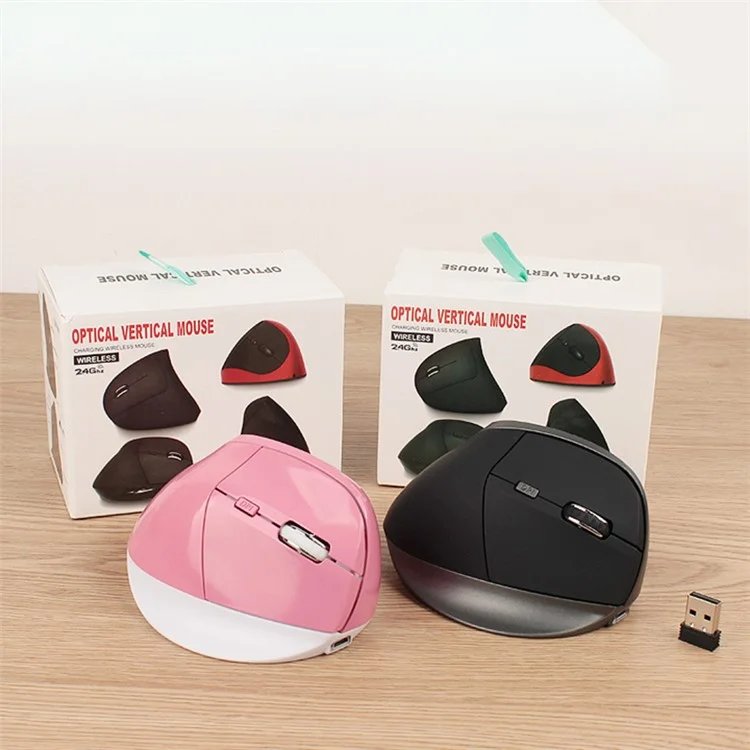 Souris Sans Fil 2,4 Ghz Souris Optique Verticale Souris Ergonomique Rechargeable Pour L'ordinateur, PC - Rose