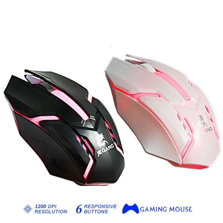 JEQANG JM-318 USB Gaming Mouse 6 Botones Computador Ratones Con Luz de Fondo - Negro
