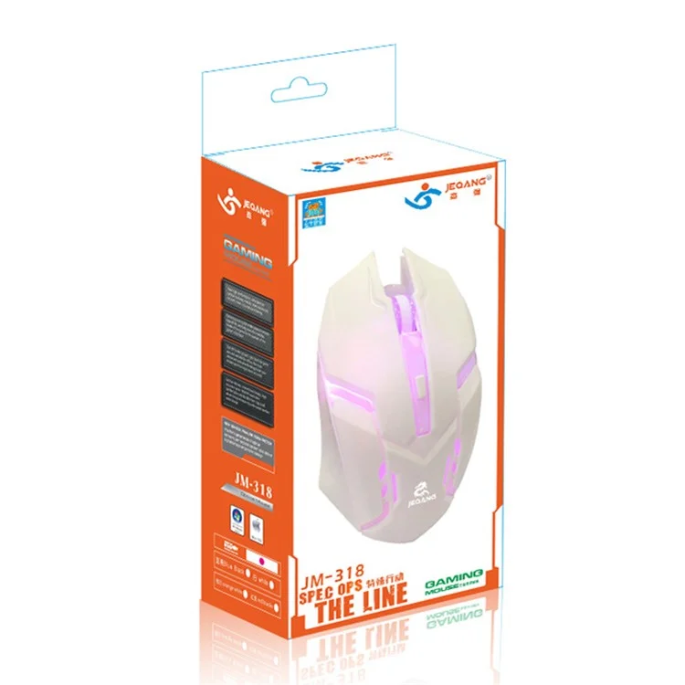 JEQANG JM-318 USB Gaming Mouse 6 Botones Computador Ratones Con Luz de Fondo - Negro