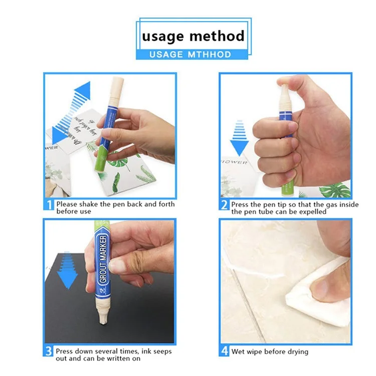 Caneta marcadora de grauteamento de azulejos TIANYI Pen Wall Seam para azulejos, piso, banheiro, ferramenta de reparo do selo de descontaminação - Preto 
