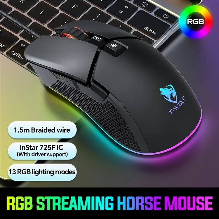 T-WOLF G590 USB Kabelgebundene Gaming-Maus RGB-Beleuchtung 800-7200DPI ABS Computer-Laptop-Mäuse